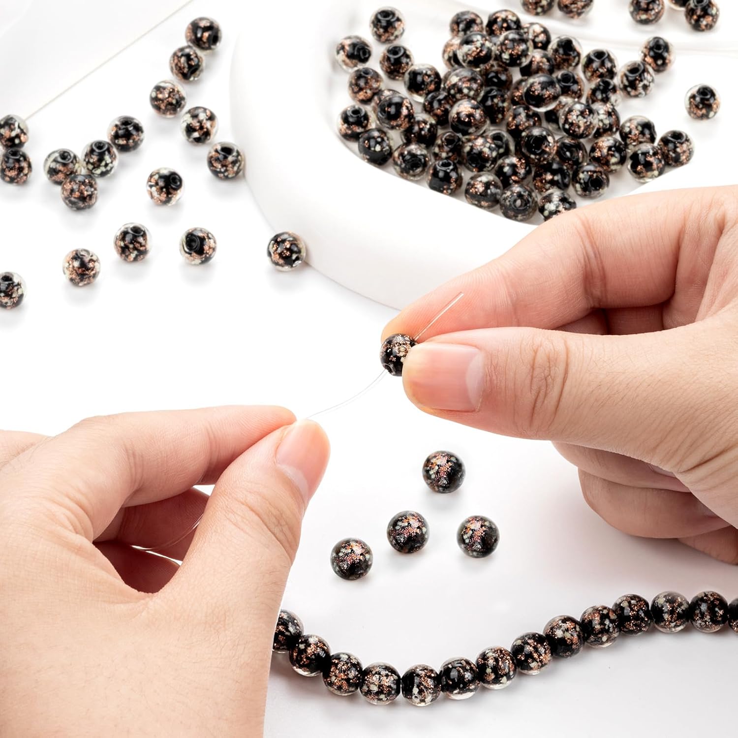 108PCS Glow in The Dark Beads - 8mm Luminous Glass Beads, Crystal Round Glow Firefly Glass Bead for Jewelry Making DIY Crafts Bracelets Earring Spacer Bead (Black) - Image 4