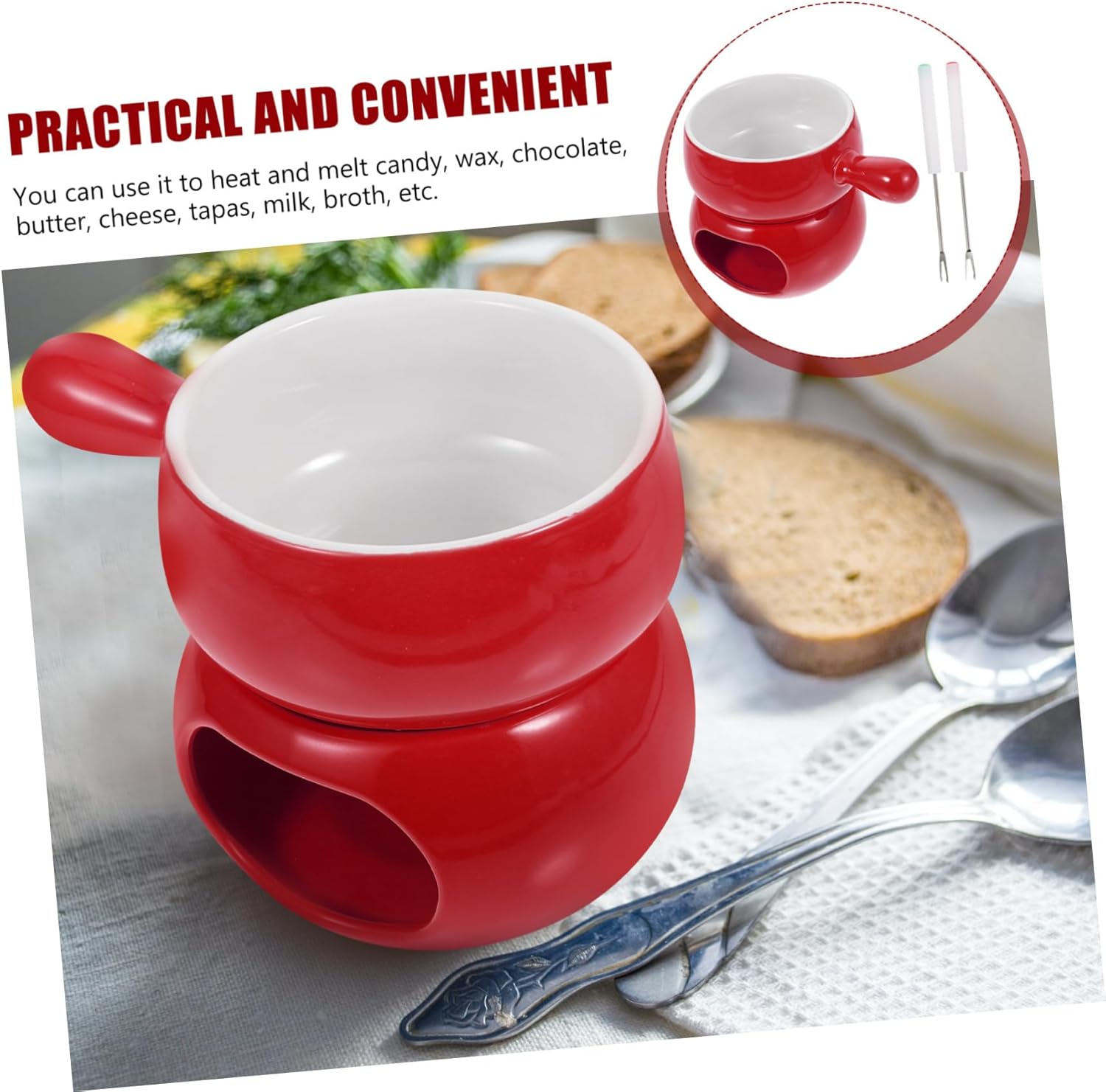 Cabilock 1Set Ceramic Chocolate Melting Pot for Cheese Fondue Includes Forks for Baking and Cooking Wear Resistant Material for Parties and Giving