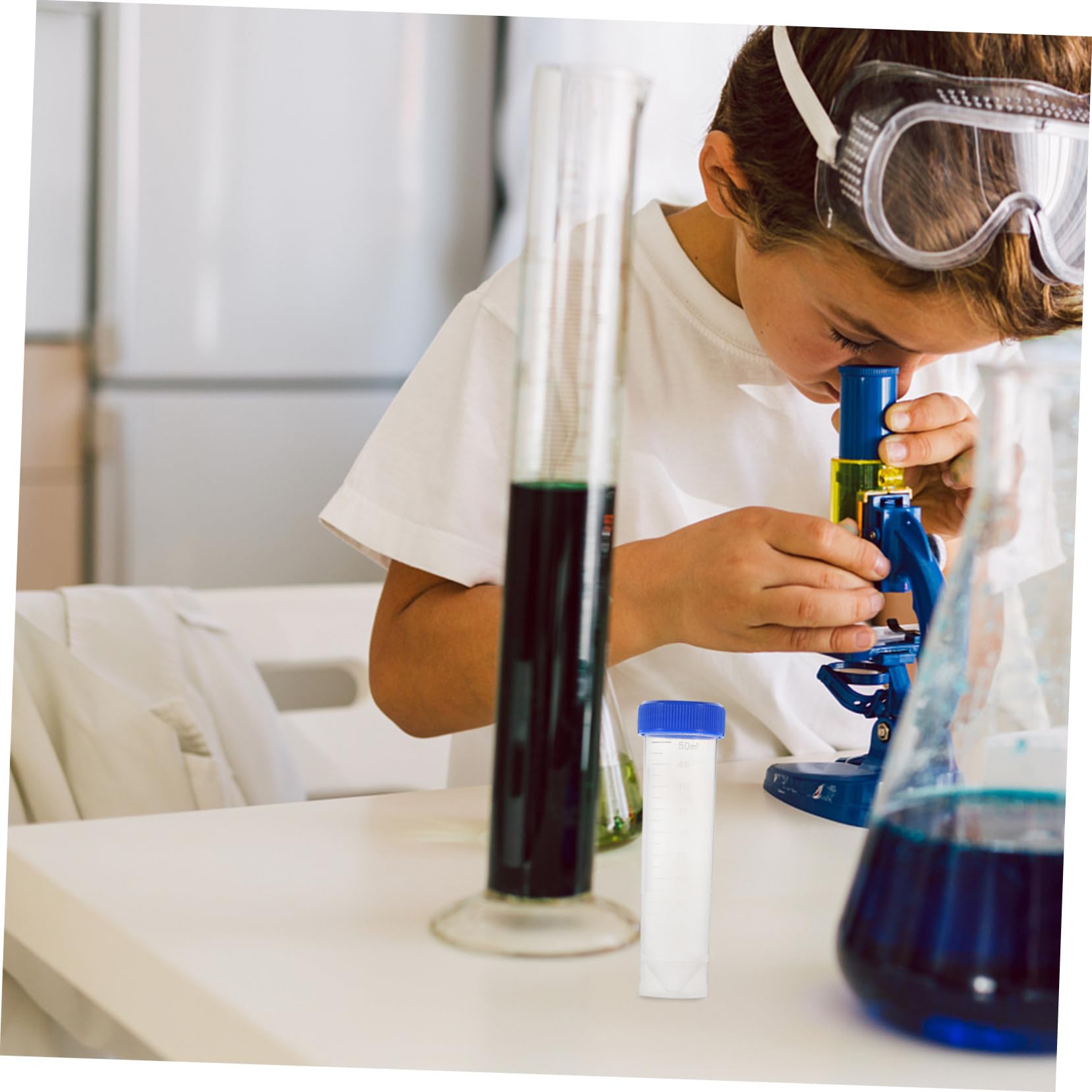 50ml Provette Laboratorio Centrifuga con Tappo a Vite, in Plastica Pp, Fondo Piatto, Portatili di Perdita, Confezione da 50 Pezzi per Campioni Scientifici