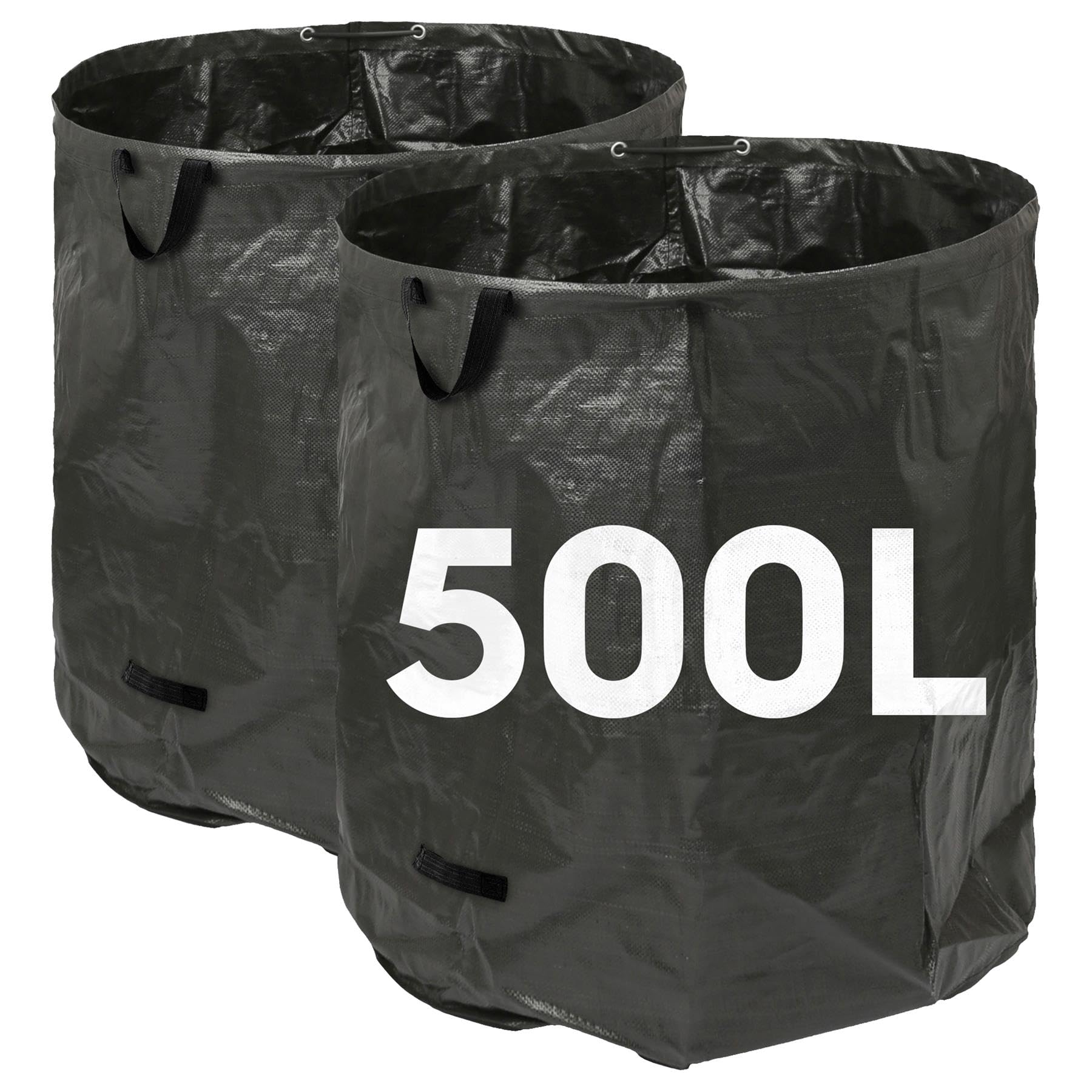 Harbour Housewares Black Garden Waste Bags With Handles - 500L X 2 Heavy Duty Garden Bag, Collapsible Recycling Green Bags Reusable Gardening Waste Sacks For Grass, Weeds, Compost, Leaves, Debris