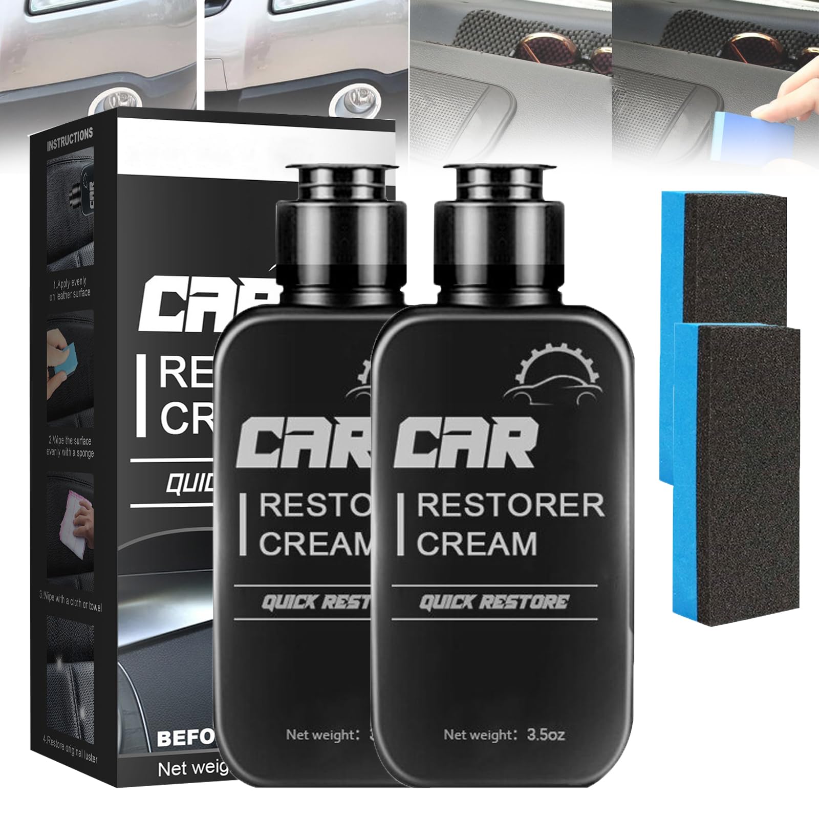 Buhocolor Restaurador Plástico - Auto Plastic Restorer Black,Plastic Cleaner for Cars,Restaurador De Plásticos para Auto,Plastic Scratch Remover and Polish,Crystal Coating for Car (2pcs,100ml)