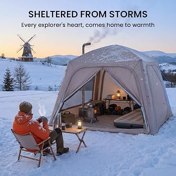 Inflatable Tent for Camping, Instant Setup Blow Up Tents with Hand Pump, Waterproof Hot Tent with Stove Jack, Lightweight Portable Inflatable Camping Tent for 4-6 Person