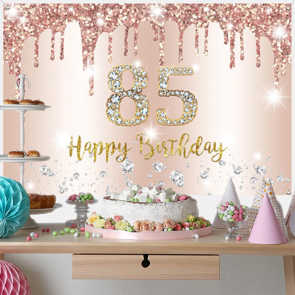 Happy 35th Birthday Banner – 150x90cm Rosegold Hintergrund-Poster Mit Ösen – Deko Für Frauen, Party, Fotografie & Kuchen-Tisch