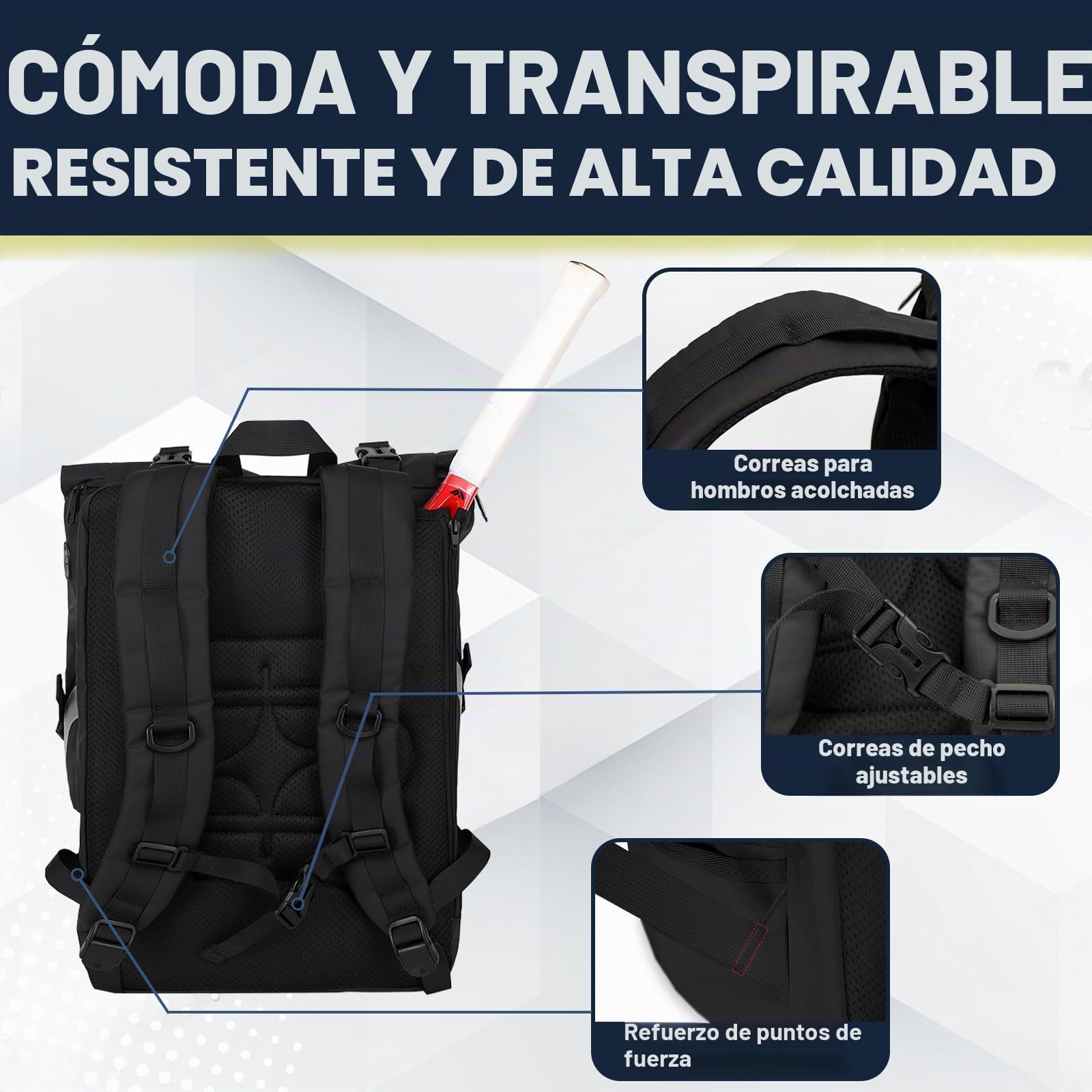 Mochila de Tenis con Capacidad para 2 Raquetas, Bolsa de Tenis con Compartimento Zapatos