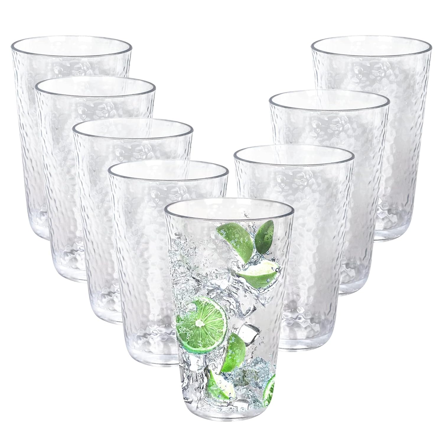 fulong 16 oz Plastic Highball Drinking Glasses Set of 8 Water Beverage Tumbler Set Unbreakable Plastic Cups for