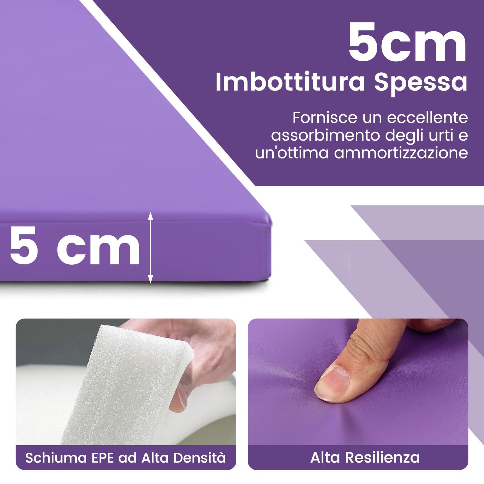 COSTWAY Tappetino Palestra Pieghevole a 4 Pannelli, Tappetino Ginnastica 300 x 117 x 5 CM con Maniglie e Chiusure a Strappo, per Ginnastica, Yoga e Stretching
