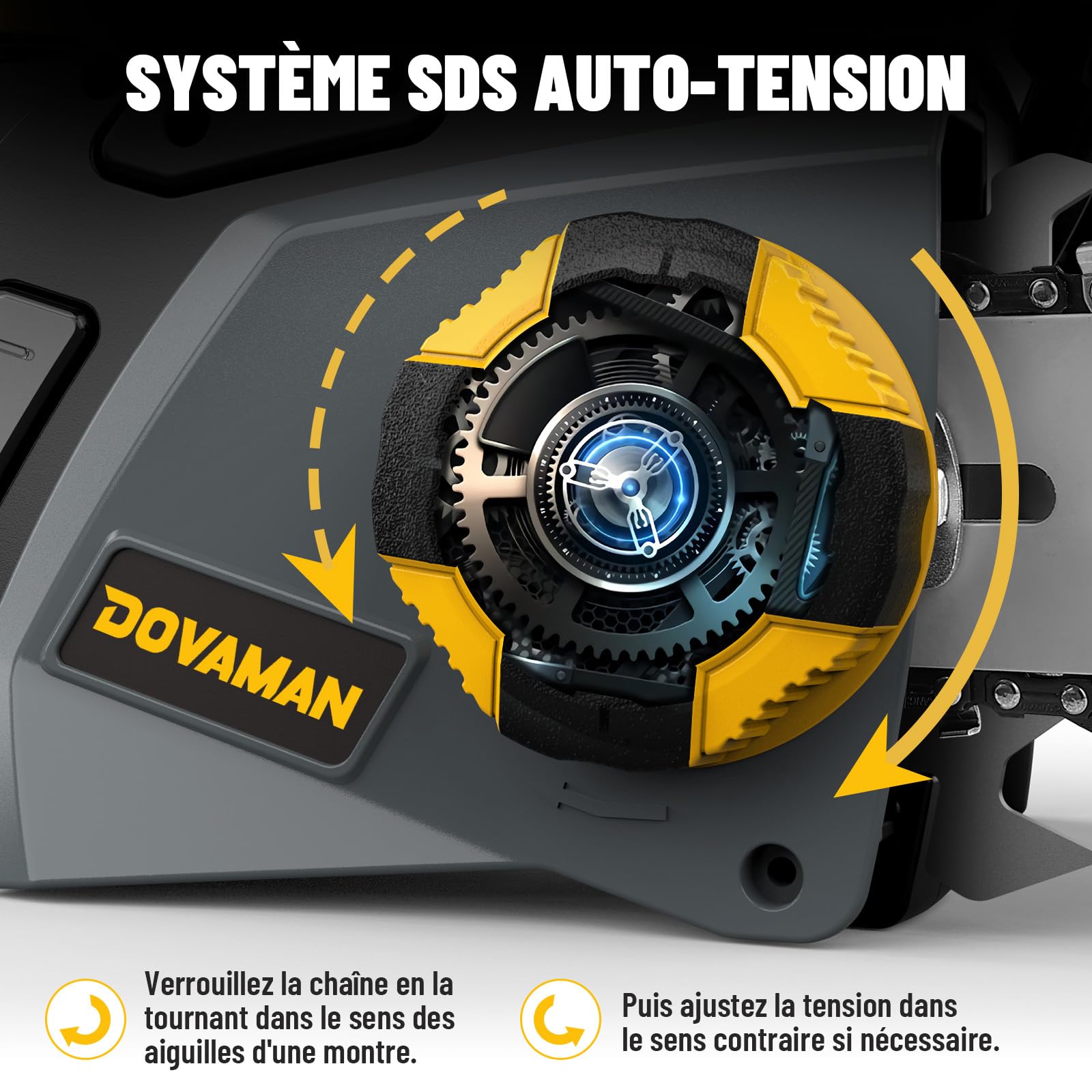 DOVAMAN Tronçonneuse Électrique 2400W, Tensionnement Sans Outil en un Pas, 40cm Guide et Chaîne Oregon, 15m/s Vitesse de Chaîne, Lubrification Automatique, Frein Mécanique, 2 Chaînes - DCS01A
