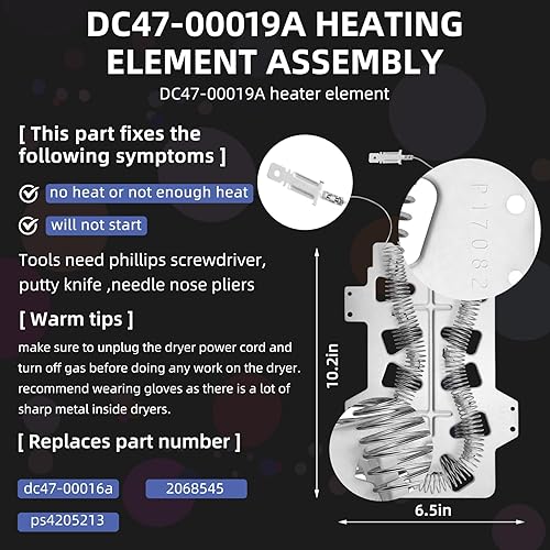 Miniatura 3 de 【Actualizado】DC47-00019A Elemento calefactor de secadora para Samsung DV45H7000EW/A2 DVE50R5200W/A3 DV40J3000EW/A2 DV42H5000EW/A3 DVE50M7450W/A3