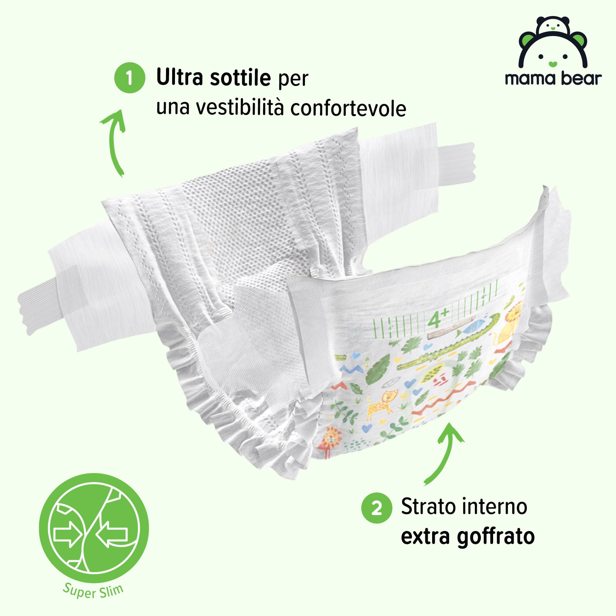 Marchio Amazon - Mama Bear - Pannolini ultra asciutto - Taglia 4+ (9-15 kg)- Con canali d'areazione, Bianco, 160 Unità (2 confezioni da 80) - Nuova versione