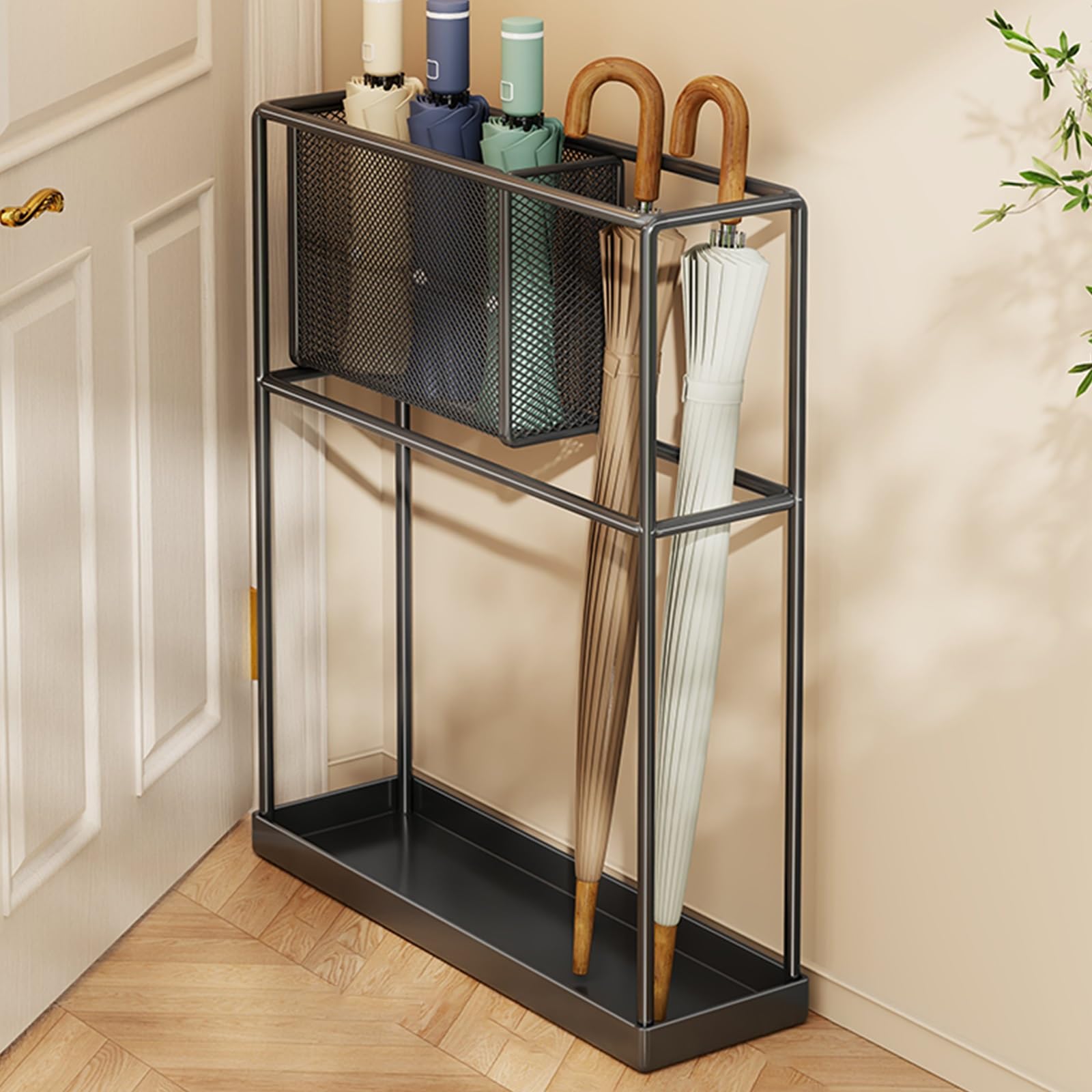 Support métallique compact entrée rangement parapluie