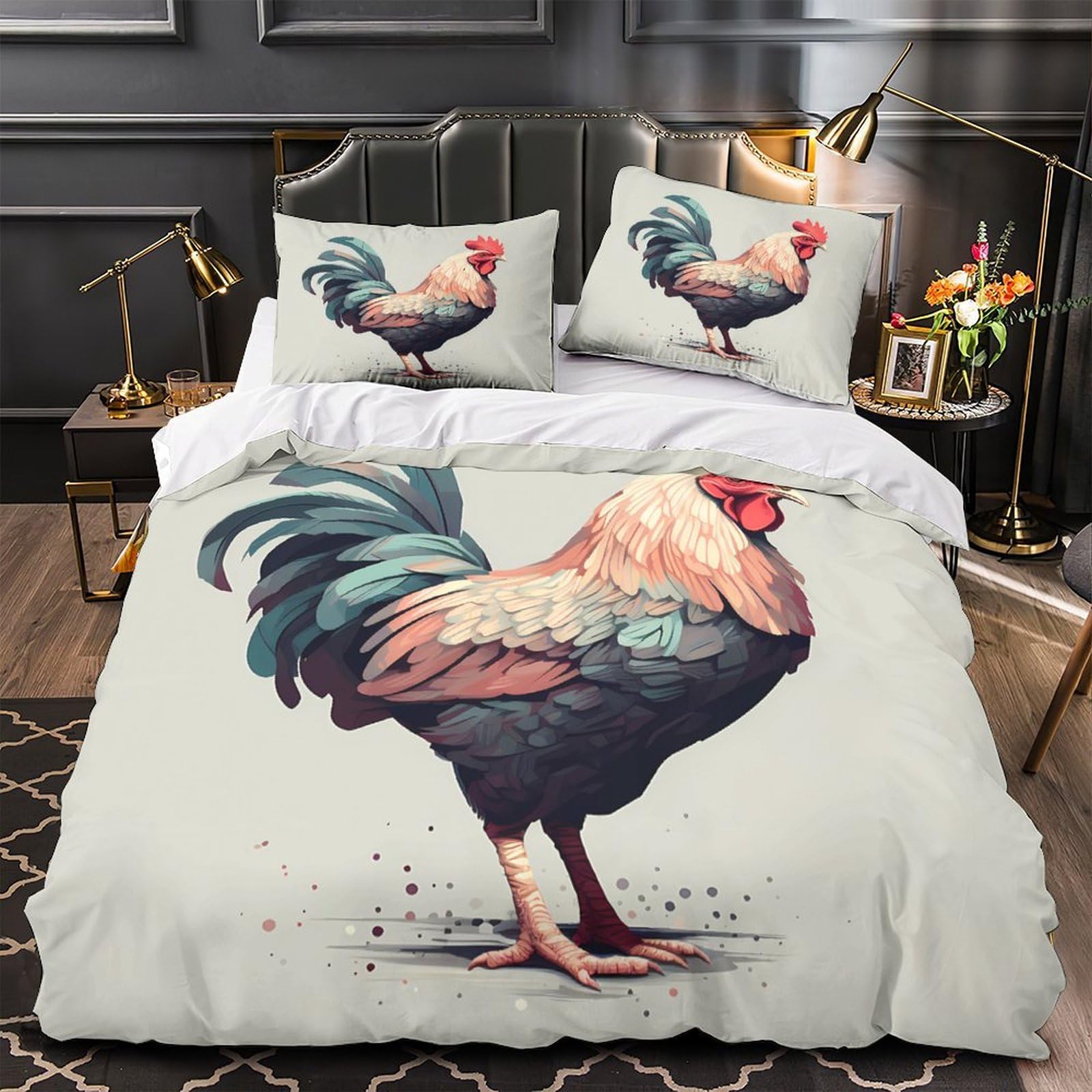 Housse de couette coq 140x200 microfibre imprimée 3D