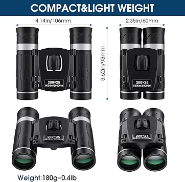 200x25 Compact Binoculars for Adults and Kids, High Powered Mini Pocket Binocular, Small Portable Binoculars Ideal Essentials for Travel, Camping, Bird Watching, Cruise, Concert, Football