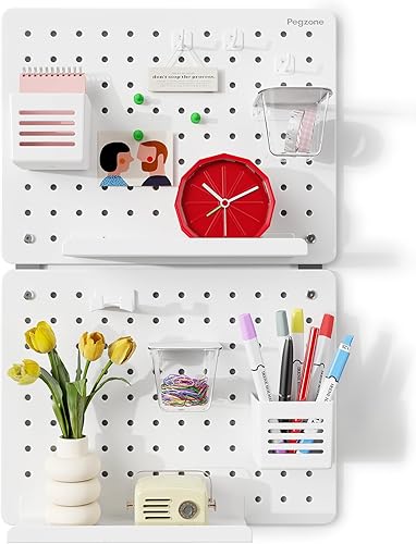 Miniatura 8 de Kit de combinación de organizador de pared con tablero de clavijas, en total 25.4 x 16.6 pulgadas, tablero de clavijas de metal para oficina con 13