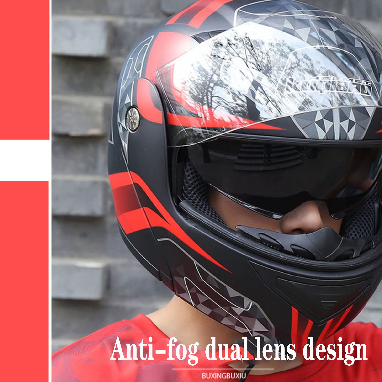 Motorrad Integrierter Bluetooth-Helm, Klapphelm ECE-Geprüft, Sturzhelm Anti-Fog-Doppelspiegel, Eingebautes FM Radio Integriertes Intercom-Kommunikationssystem für Damen Herren ,D,L 59~60cm