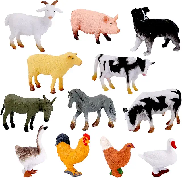 12pcs Realistic Farm Animal Figurines - Educational PVC Toy Set for Kids
