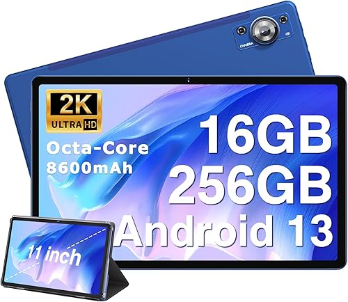 Tabletas Android 13 de 11 pulgadas 2023, 16 GB de RAM+256 GB ROM+1 TB expandir, Octa-Core 2.0 GHz, pantalla FHD 2K 2000 x 1200, 8600 mAh, cámara de