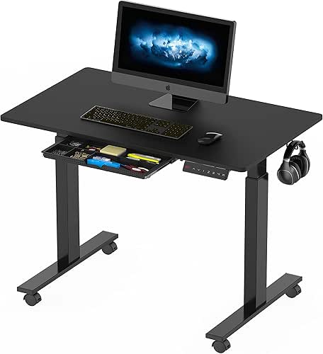 SHW 40-Inch Mobile Electric Height Adjustable Sit to Stand Desk