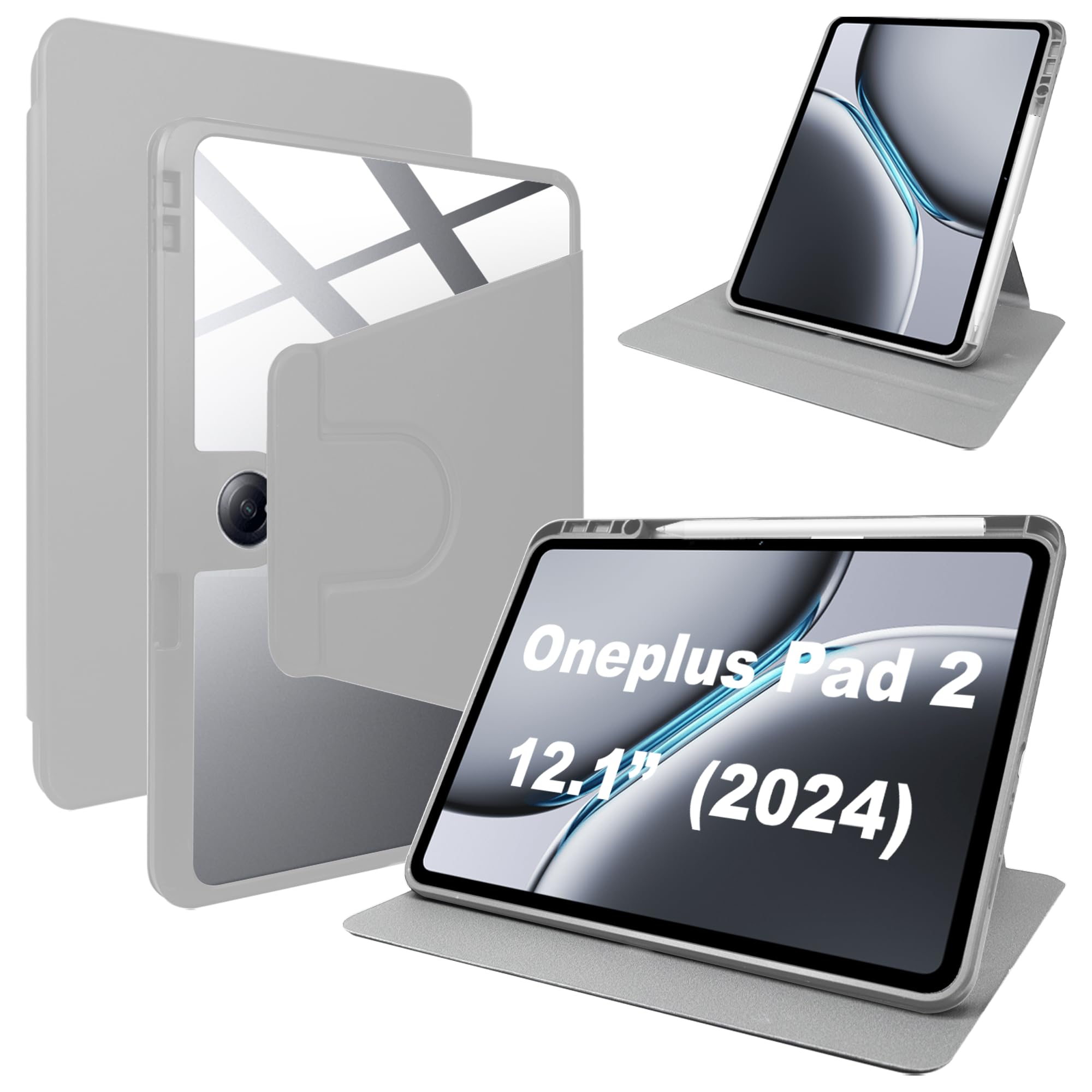 LemxieePU Leather Cover for Oneplus Pad 2 & OPPO Pad 3 Pro Case,PU leather + Transparent Acrylic case with Swivel stand/Pen slot position for Oneplus Pad 2 & OPPO Pad 3 Pro 12.1"