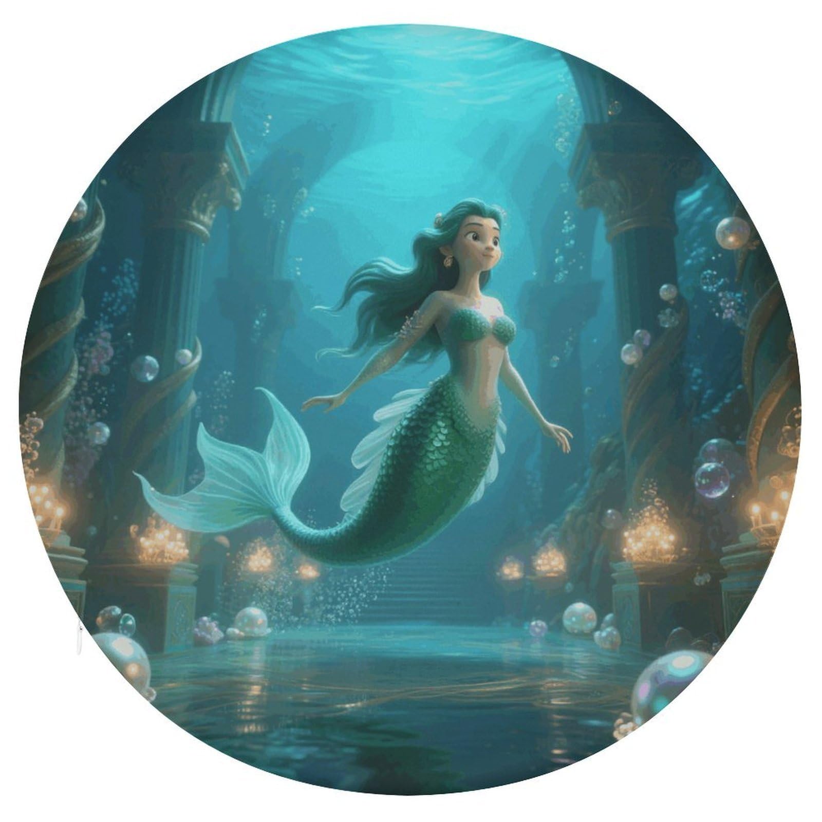 VstaDank Mermaid in Underwater Palace Cushions Memory Non Slip Car Seat Cushions Dining Chairs Cushion Indoo Dining Room Round Chair Pads with Zipper and Removable Cover Cushion