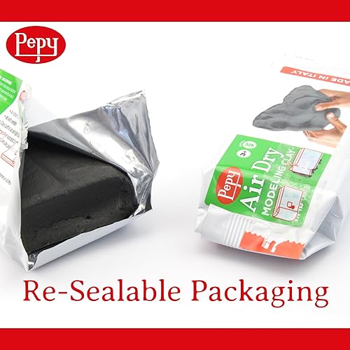 Miniatura 4 de Pepy Arcilla europea de alta calidad para modelado de secado al aire, barra negra de 1.1 libras, fácil de usar, endurecedor al aire y arcilla que no