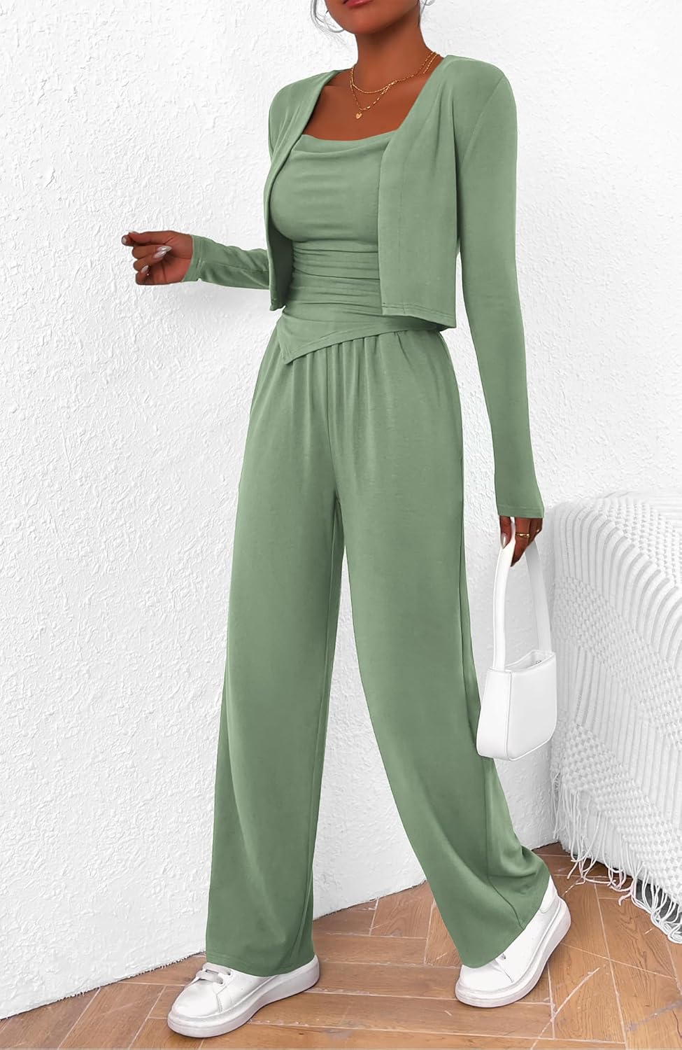 BTFBM Women's Fall Lounge Sets 3 Piece Outfit Tracksuits Casual Long Sleeve Tops High Waisted Sweatpants Set - Image 4