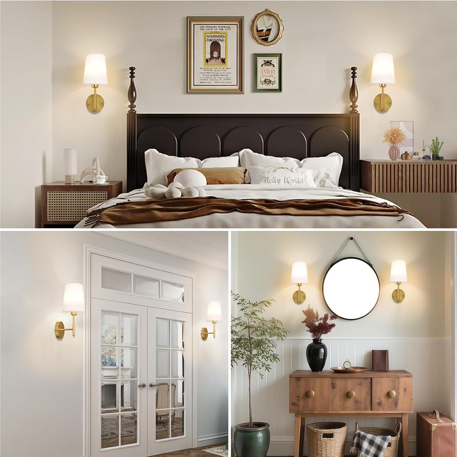 10000mAh Battery Operated Wall Sconces Set of Two, Wireless Wall Sconce with Rechargeable Bulbs and Remote, Dimmable,Gold Sconces Wall Decor Bedroom Living Room Hallway
