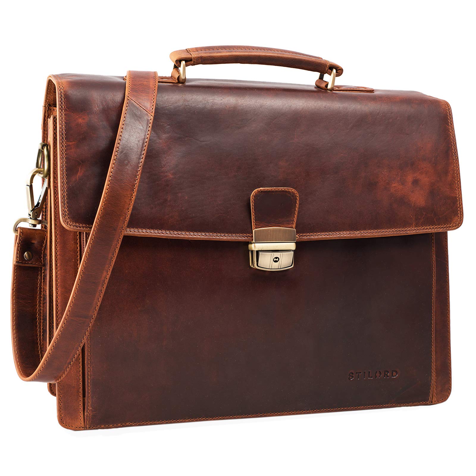 STILORD 'Noel' Cartable Cuir Homme et Femme - Porte-Documents Vintage - Sac de Travail et d'affaires pour Ordinateur 13,3 Pouces