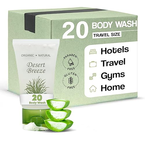 Desert Breeze Gel de baño, artículos de tocador de hotel tamaño viaje, tapa abatible de 1 oz (caja de 20)