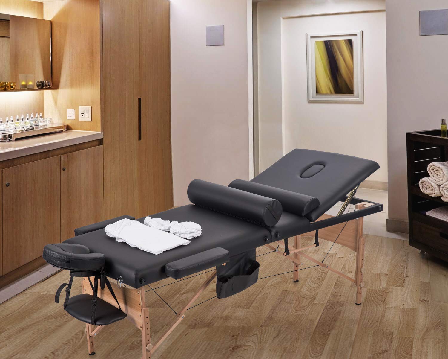 BestMassage Massage Bed 3 Fold 84 Inch Massage Table Spa Bed Height Adjustable Lash Bed, Black, 1 Count
