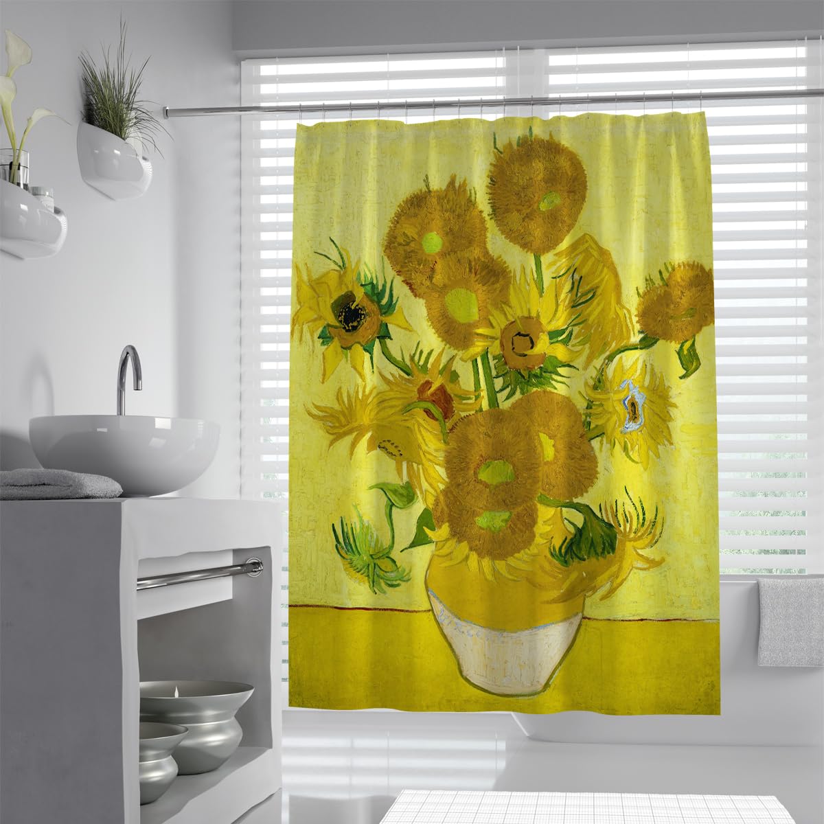 Olliar Home Shower Curtain Farmhouse 90X180 Yellow Rustic Sunflower Bathroom Curtain Waterproof Fabric Machine Washable Set With Hooks
