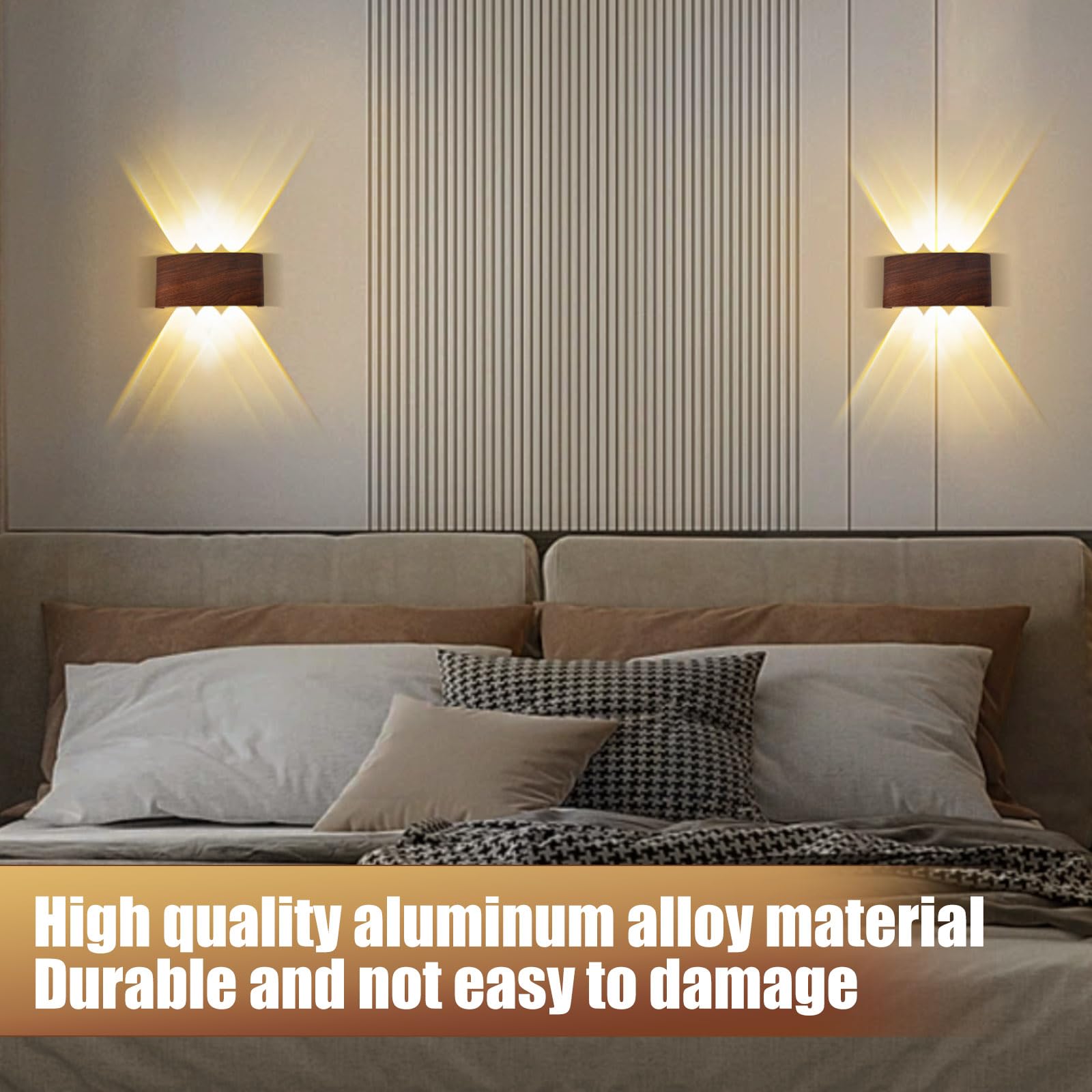2 pezzi Lampada da Parete Interno Esterno 6W Bianco Caldo 3000K Lampada LED da Muro Moderna in Alluminio Aspetto Legno IP65 Impermeabile Applique da Parete per Camera da Letto Balcone Corridoio