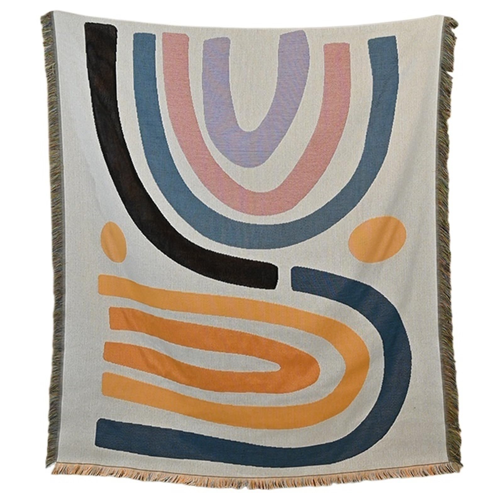 Couverture de pique-nique, tapis de camping, tapisserie jacquard, serviette de canapé simple, couverture de pique-nique multifonctionnelle pour l'extérieur, pour le jardin (160 x 130 cm) (blanc 90 x 9