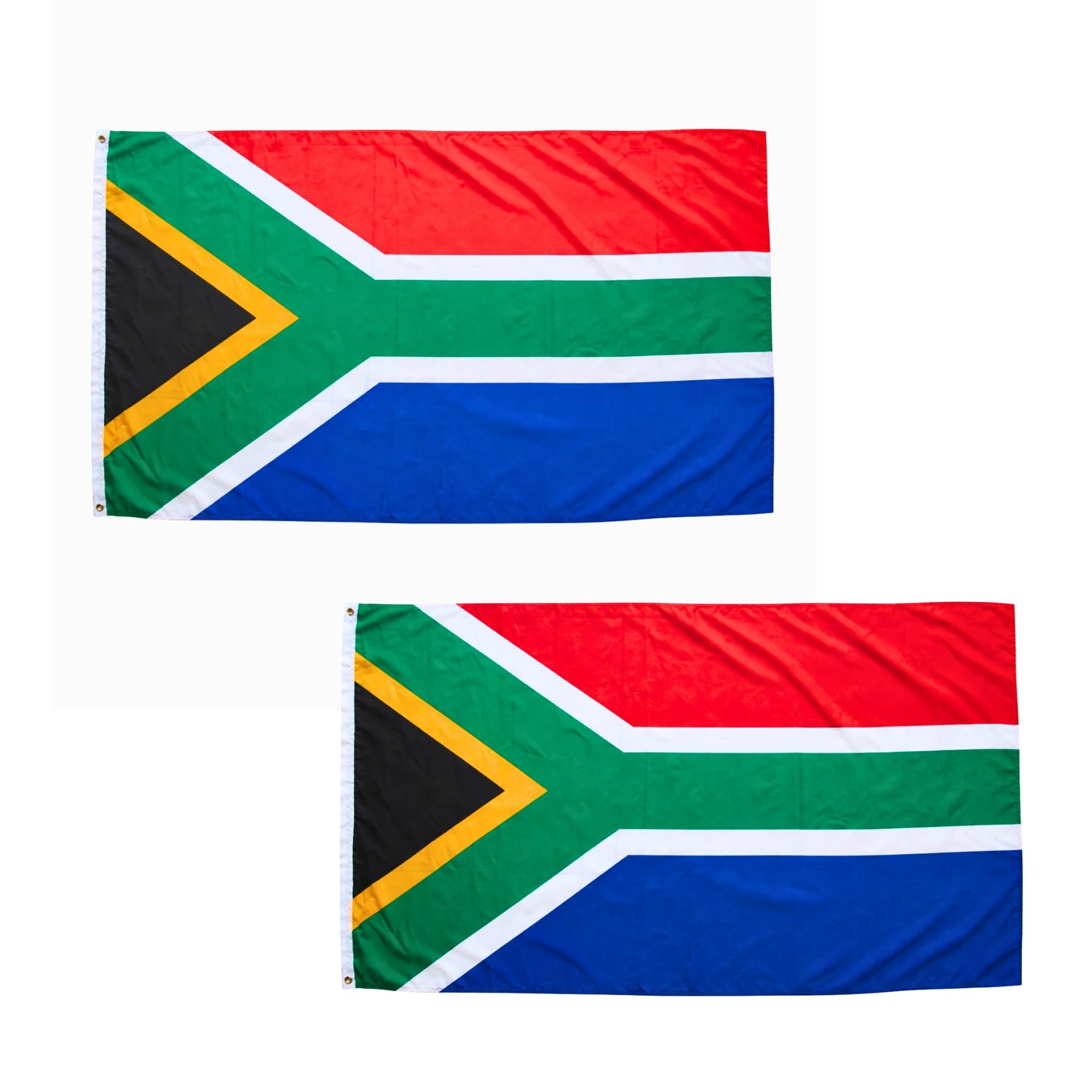 2 Pcs South Africa Flag 5ft x 3ft with Brass Eyelets – Polyester South African Flag Banner for Cricket Matches, Rugby Support, Home & Garden Display