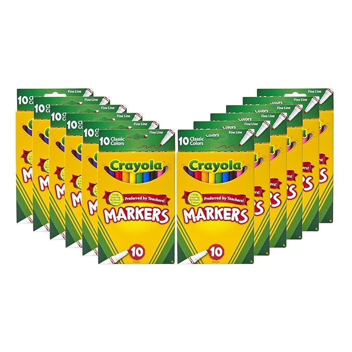 Buy Crayola Fine Line Markers Bulk, 12 Marker Packs with 10 Colors