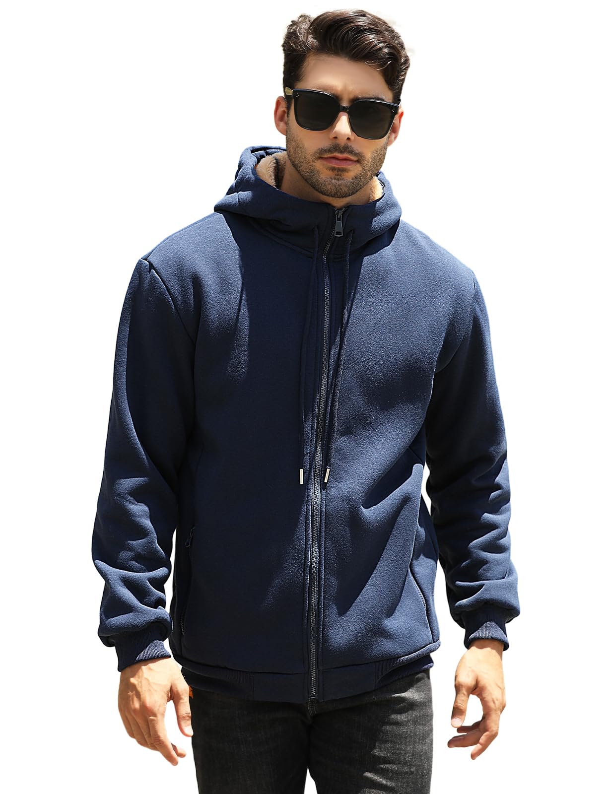 Sudadera con Capucha Hombre con Forro Polar Invierno Chaqueta Sudadera de Cremallera Completa Cómoda Manga Larga Informal Cálido Hoodie Abrigo con Bolsillo