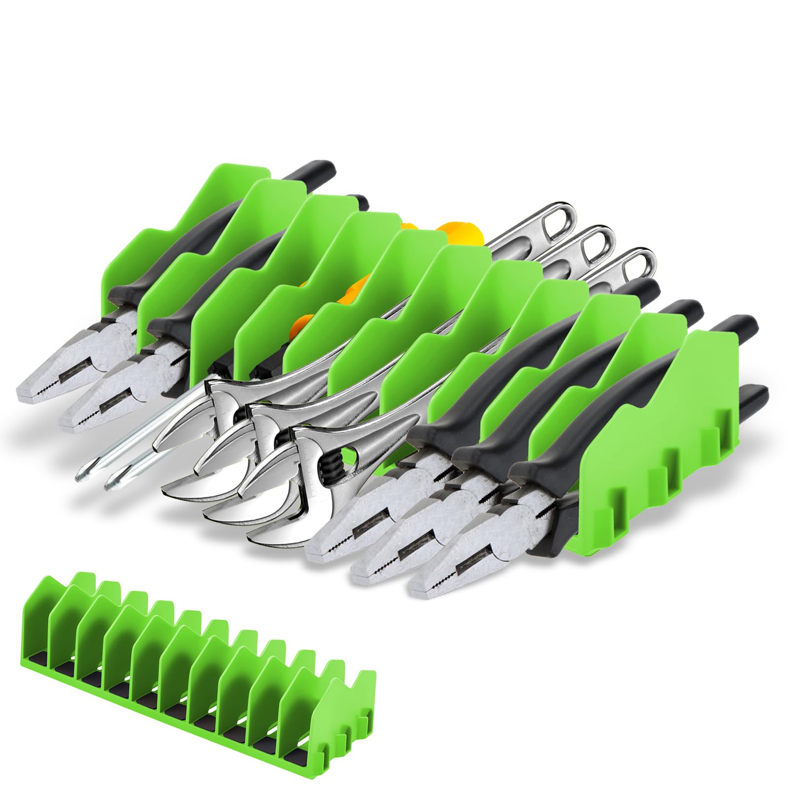 LuLobtg 1/2 Pcs Plier Organizer Rack with Nonslip Rubber Base 10 Slots Pliers Cutters Organizer Rack Plastic Tool Space Saving Tool Drawer Toolbox for Box Storage(green-1)