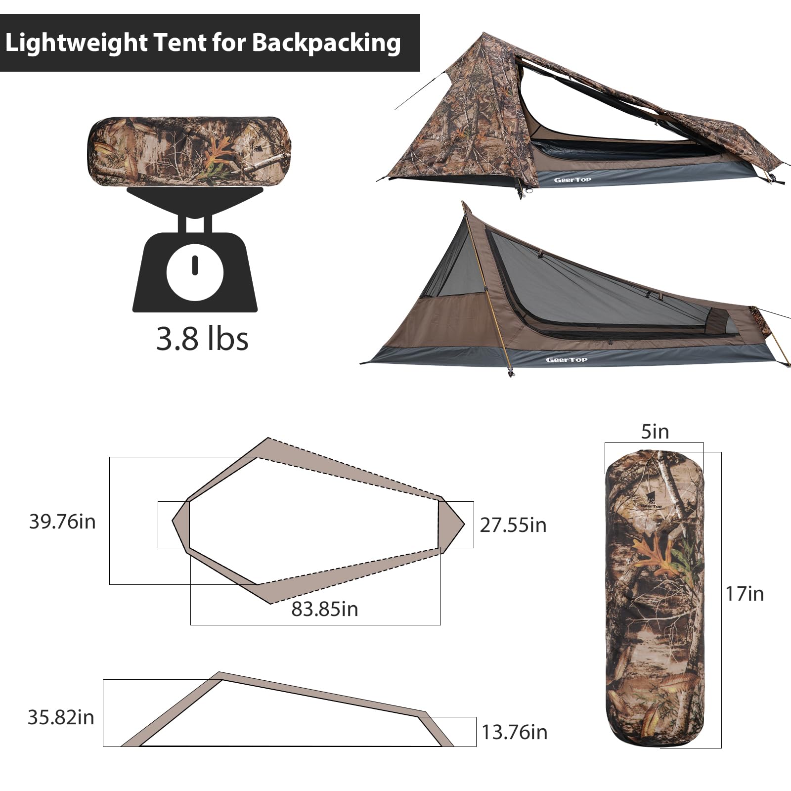 GEERTOP Tenda igloo Bivy Impermeabile Ultraleggera 3 a 4 Stagioni 1 Persona - 213x101x91cm H (1,5kg) - con Struttura in Alluminio per Campeggio