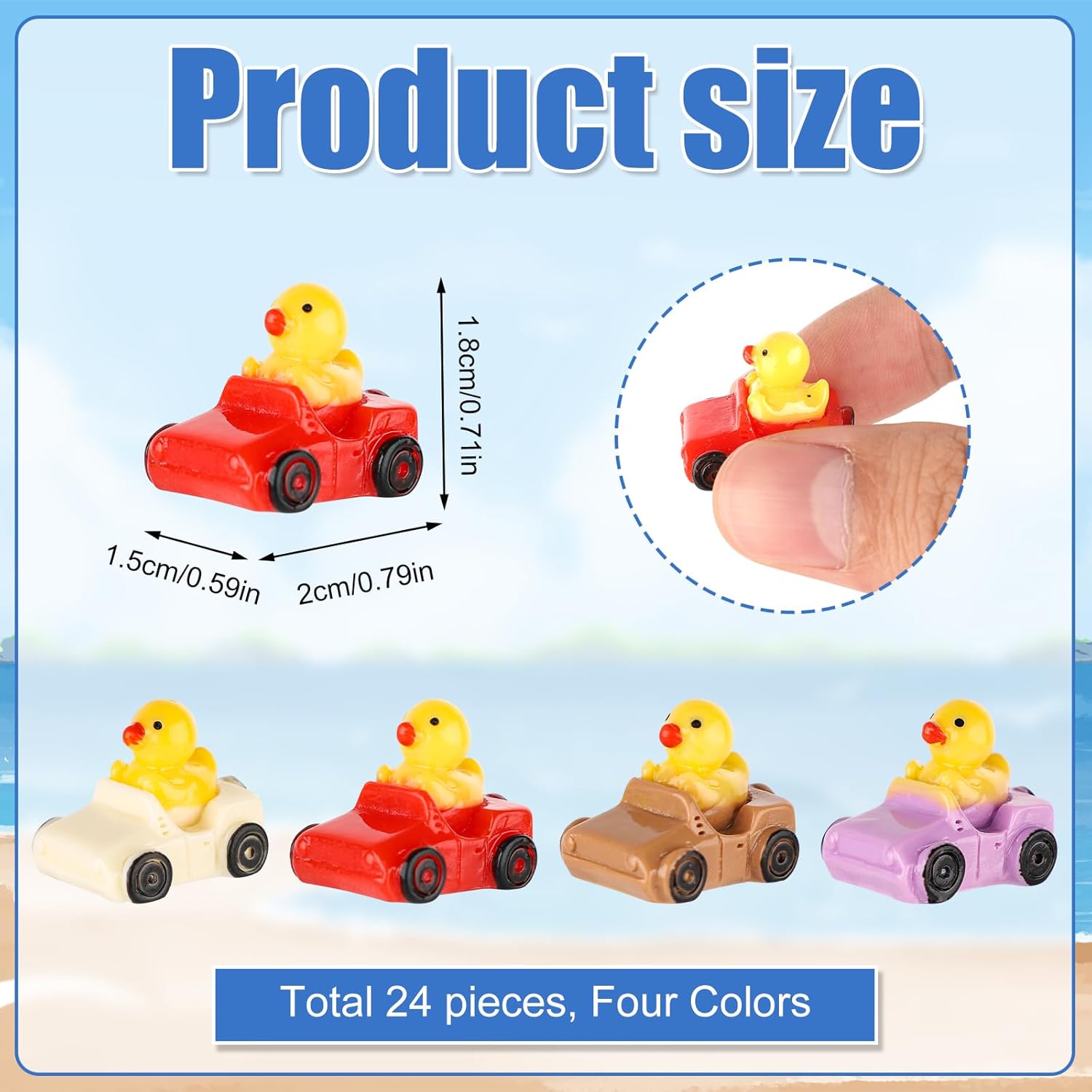 24pcs Mini Resin Duck Set, 4 Colors: White, Brown, Red, Purple - Miniature Decor, Decorative Item
