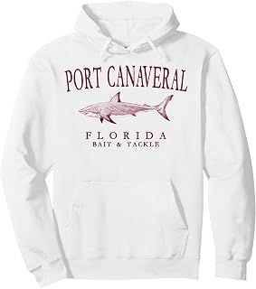 Port Canaveral Florida Shark Vintage Maroon Art Fishing Pullover Hoodie