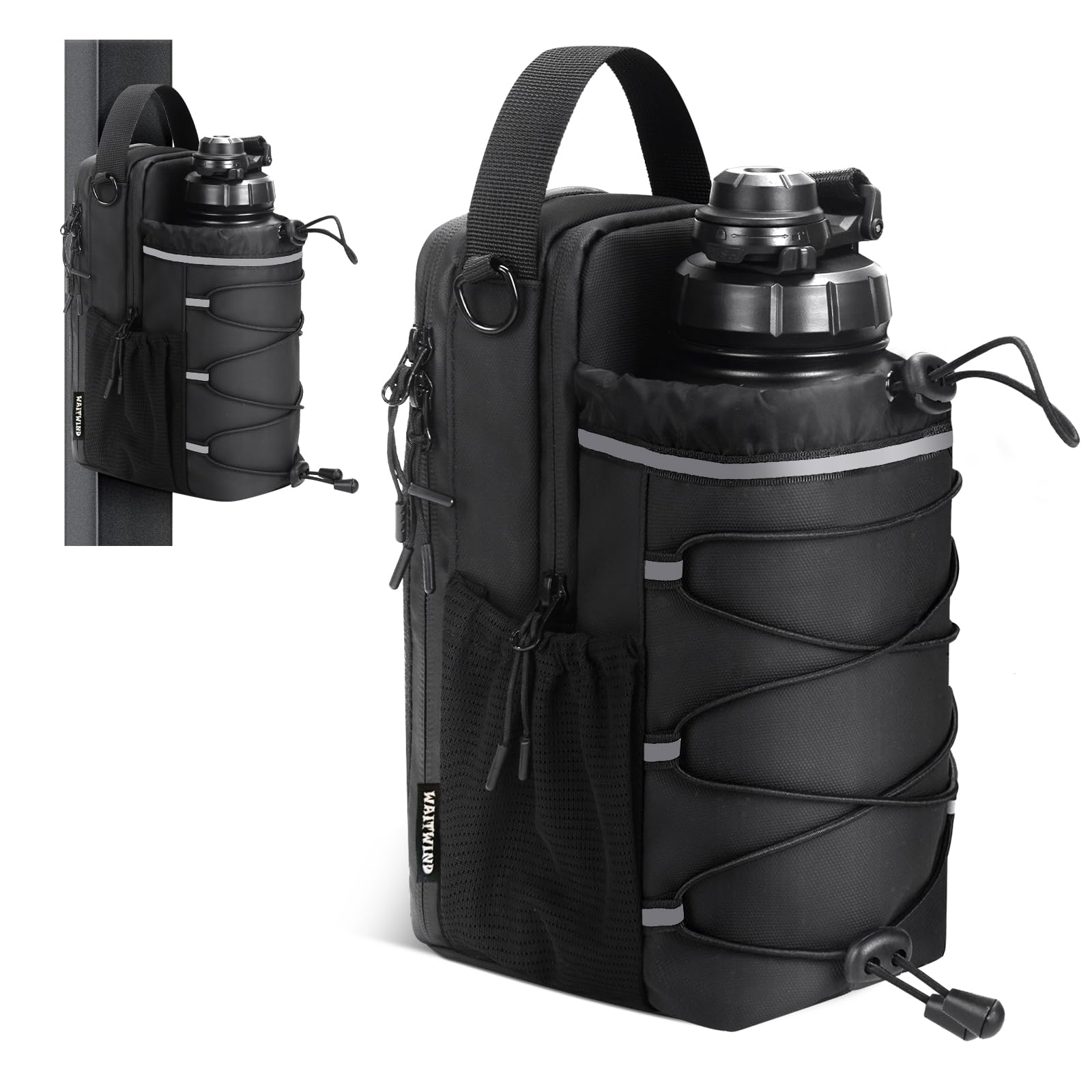 WAITWIND Magnetic Gym Bag, Magnetic Water Bottle Bag for Men and Woman with Phone Pockects, Sports and Travel- Black