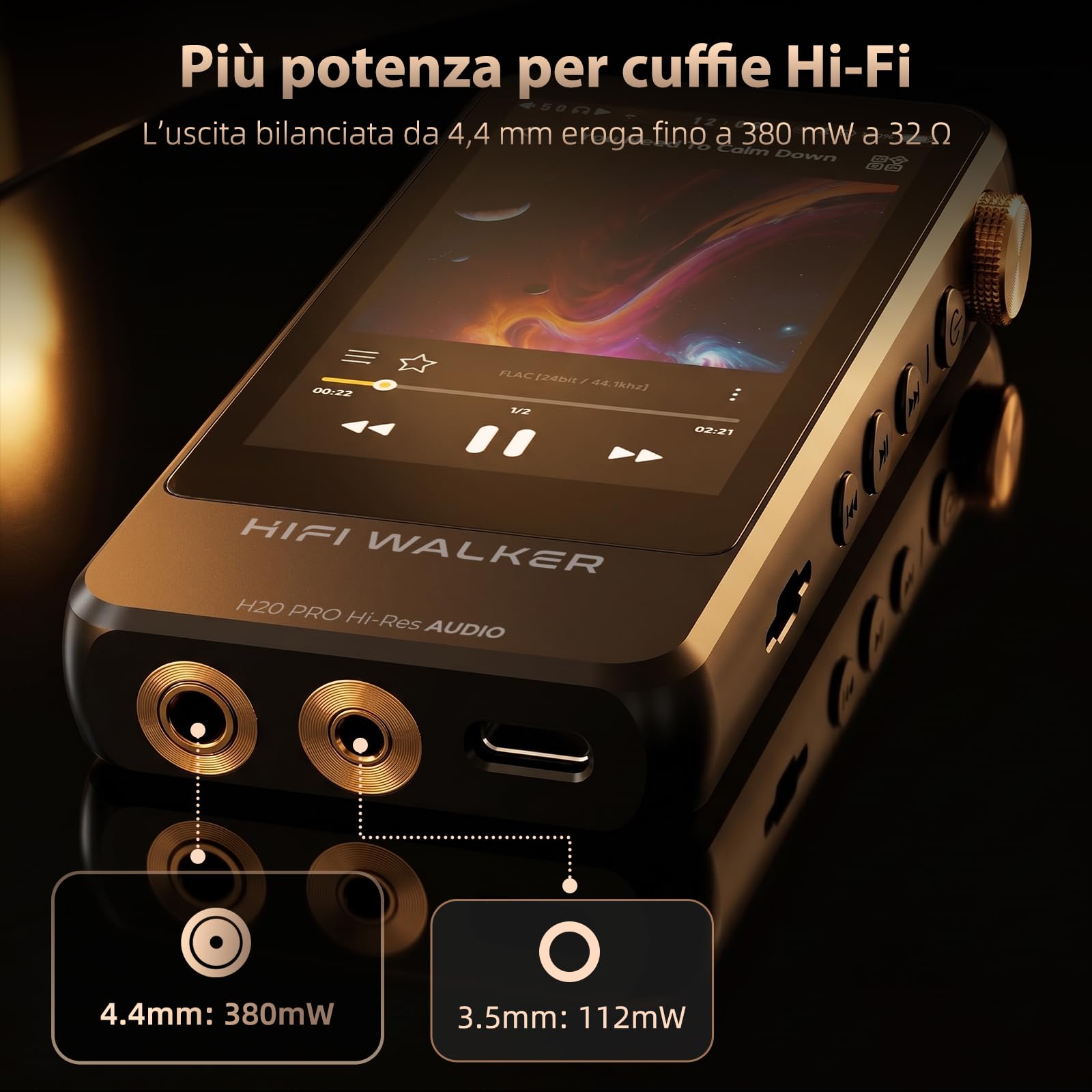 HIFI WALKER H20 Pro Lettore MP3 con Bluetooth, Audio Hi-Res e Scheda microSD da 64 GB, Doppio DAC ESS, Uscite 3,5 mm e Bilanciata 4,4 mm, USB DAC, FLAC/DSD