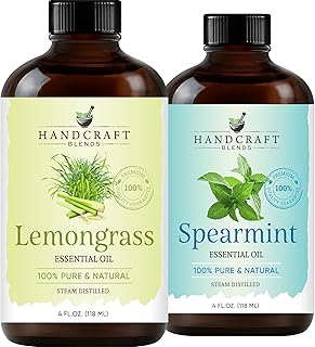 Handcraft Blends Spearmint Essential Oil and Lemongrass Essential Oil Set – Huge 4 Fl. Oz – 100% Pure and Natural Essentia...