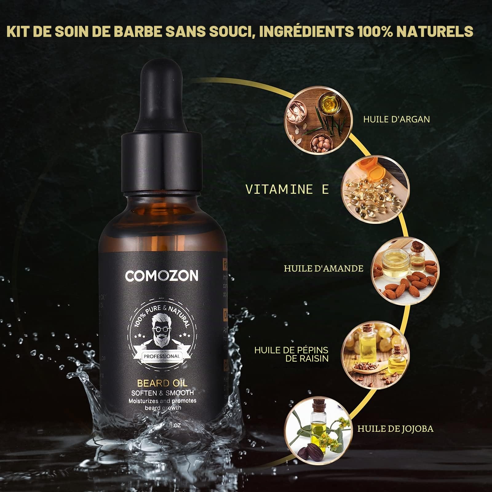 Kit Barbe Homme Complet 12 en 1 Kit de Soin Barbe Homme avec Rouleau Barbe Contenir Shampoing Barbe,Huile Barbe,Crèmes de Barbe, Peigne Barbe,Brosse à Barbe,Ciseaux Barbe, Rasoir, 10 lames Barbe