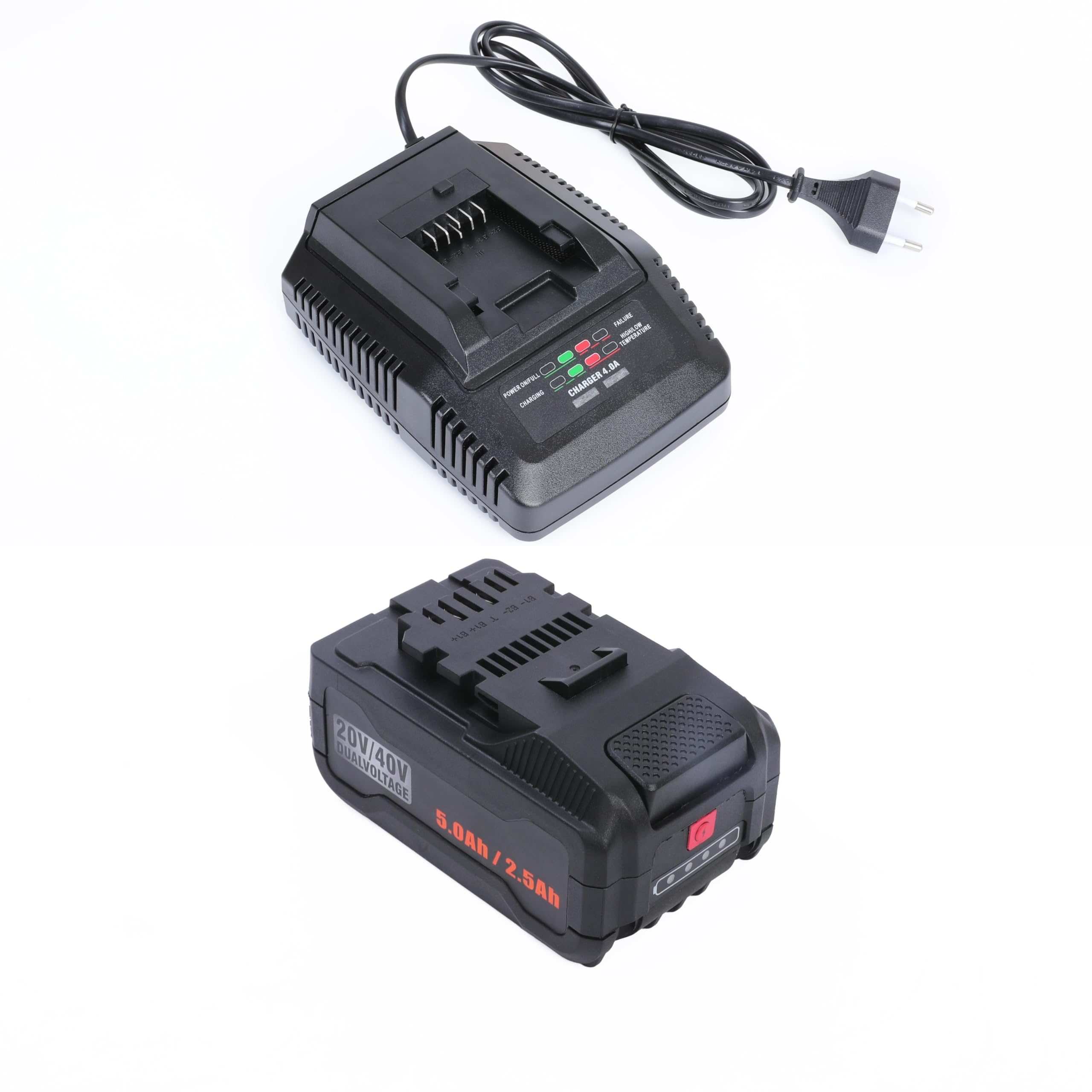 EIN 20V 4.8Ah Ersatzakku und EIN Schnellladegerät Li-Ion Kompatibel mit Ferrex20V/40V Elektrowerkzeuge Gartenwerkzeuge