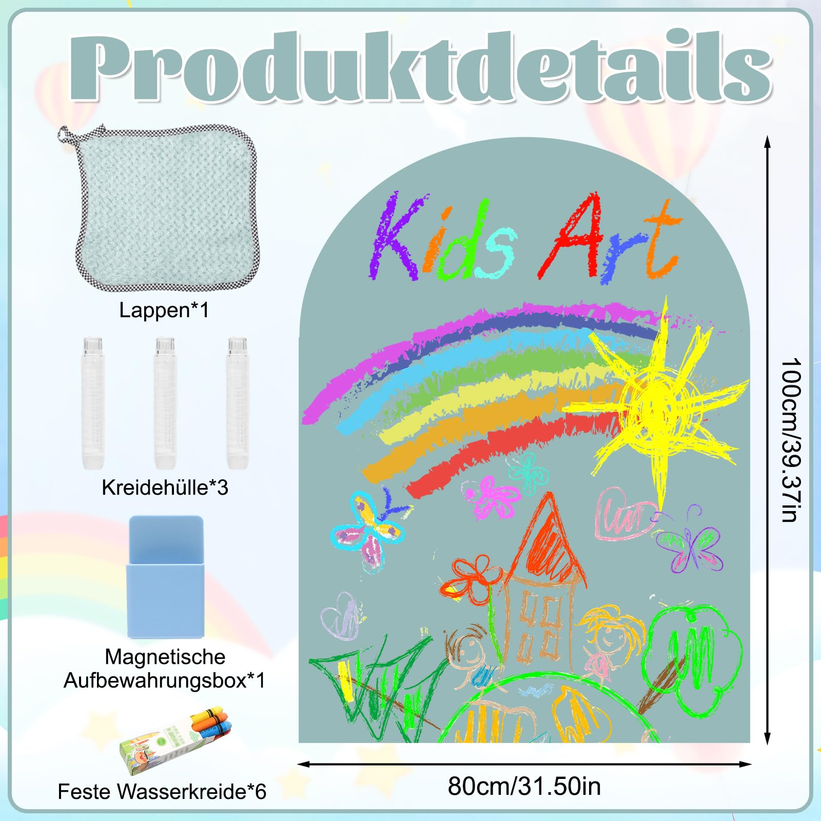 Pizarra magnética para niños, pared magnética para niños, autoadhesiva, 100 x 80 cm, en forma de arco, Montessori, lámina magnética autoadhesiva fuerte, azul porcelana