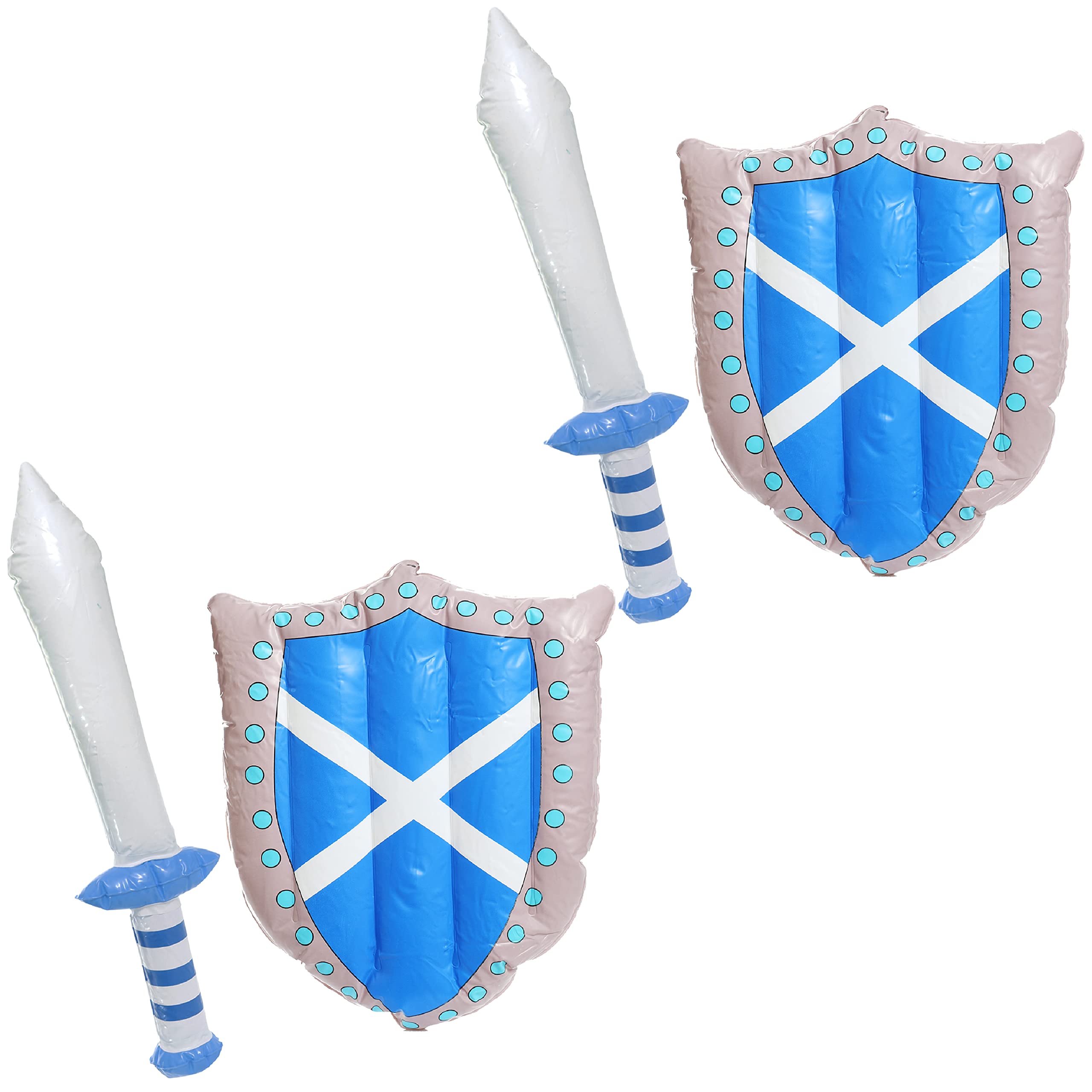 Scotland Inflatable Shield & Sword – 45x32cm Scottish Flag Shield & 62cm Blue Sword with St Andrew Print – Scottish Football, Rugby, Six Nations, Fancy Dress & Supporters Accessory - Pack Of 2