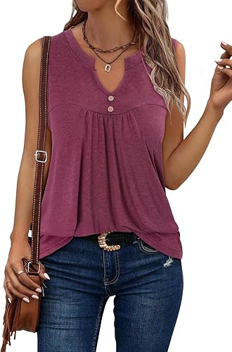 KISSMODA Tank Tops for Women Summer Casual Sleeveless Shirts Dressy Trendy V Neck Tunics Loose Notched Blouses S-3XL