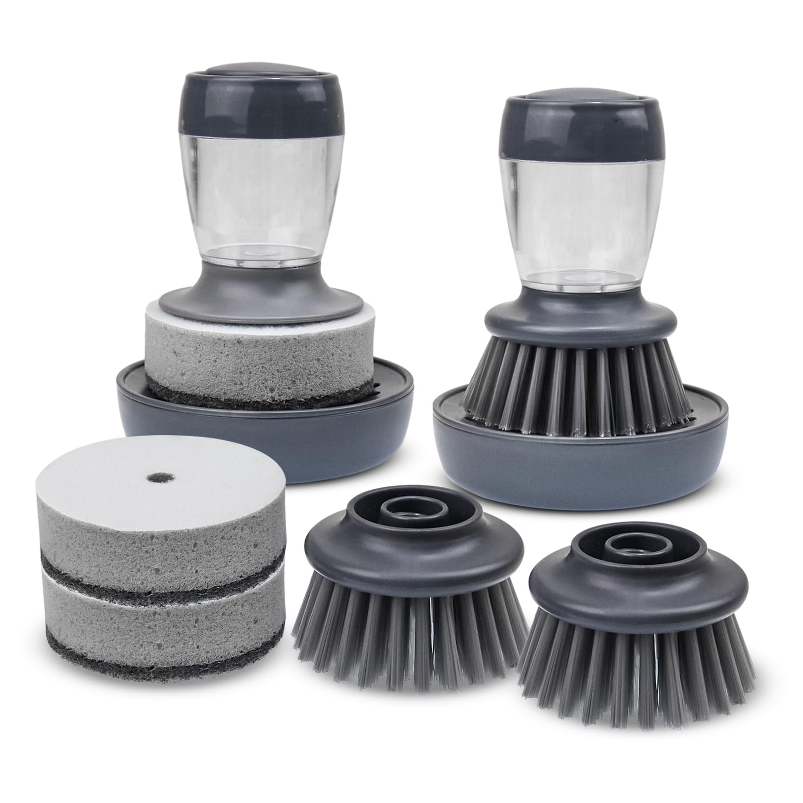 Dish Brush with Soap Dispenser, Dishwashing Heavy Duty Sponge Scrubber Refills Replacement Head