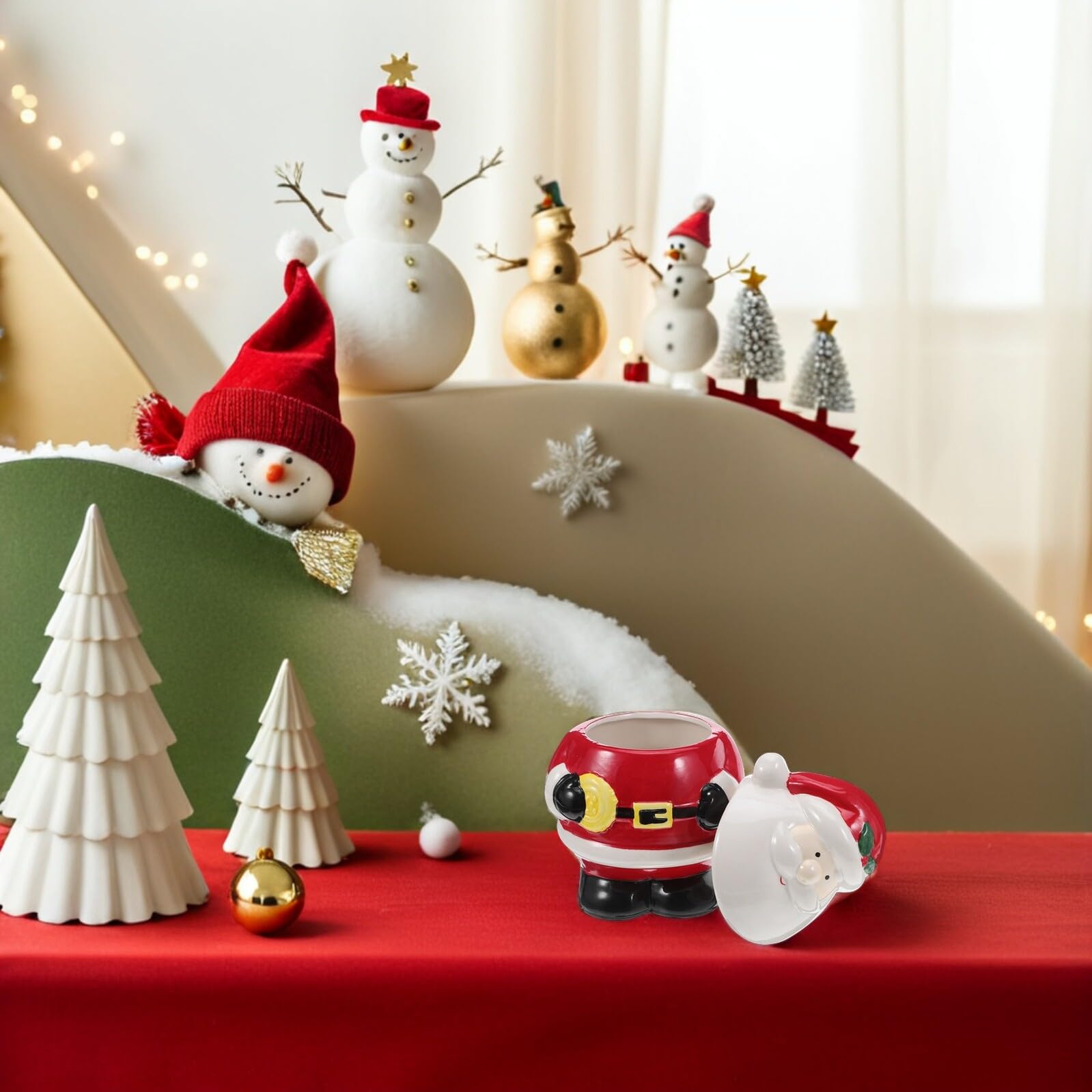 Ciieeo Barattolo Natalizio per Biscotti in Ceramica con Coperchio Ermetico Contenitore Piccolo Babbo Natale per Caramelle Dolci e Cioccolatini Decorazione da Tavolo per Feste di Natale