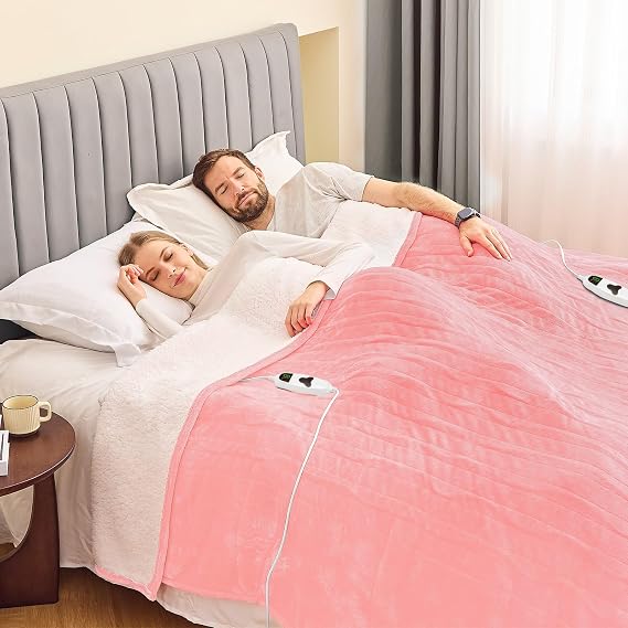 greenoak Heated Blanket Electric Queen Size 84X90 Dual Control, Heating Blanket with 10 Heat Levels 1/2/4/6/8 Hours Auto-Off,Sherpa Warm Christmas Blanket,Light Pink